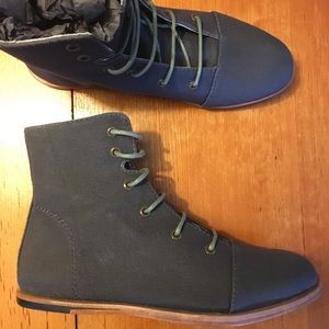 dark gray canvas, high top shoes